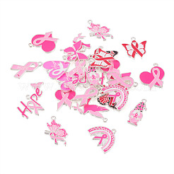 26Pcs 13 Styles Breast Cancer Pink Awareness Ribbon Theme Alloy Enamel Pendants&nbsp;ENAM-TA0001-93