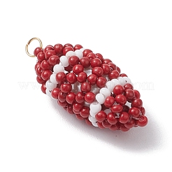 Handmade Glass Seed Beaded Rugby Pendants&nbsp;PALLOY-MZ00503