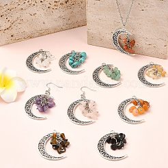 20Pcs 10 Colors Crescent Moon Tibetan Style Alloy with Gemstone Chip Pendants&nbsp;PALLOY-CJ00174