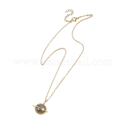 Natural Labradorite Copper Wire Wrapped Planet Pendant Brass Cable Chain Necklaces for Women&nbsp;NJEW-TA00260-04