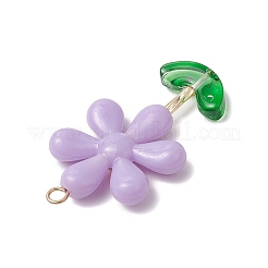 Opaque Acrylic Flower Beads with Iron Bead Caps and 304 Stainless Steel Flat Head Pins and Spray Painted Transparent Glass Beads Pendants&nbsp;PALLOY-JF03617-01