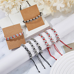12Pcs 2 Colors Alloy Flat Round with St. Benedict Charm Beaded Bracelets&nbsp;BJEW-DC0001-33