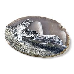 Printed Natural Agate Slice Stone Ornament&nbsp;DJEW-M011-03D