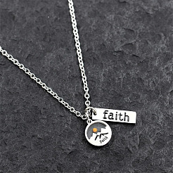304 Stainless Steel Mustard Seed Flat Round Faith Mountain Pendant Necklaces for Women&nbsp;WGB6850-01