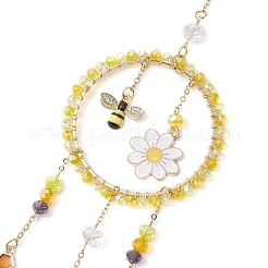 Alloy Enamel Bee Flower & Glass Beads Ring Pendant Decorations&nbsp;HJEW-TA00240