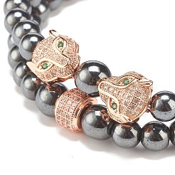 2Pcs 2 Style Synthetic Hematite Stretch Bracelets Sets&nbsp;BJEW-JB08004-04