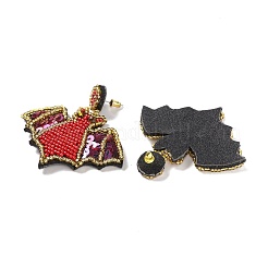 Halloween Bat Glass Seed Braided Dangle Stud Earrings&nbsp;EJEW-B011-03B