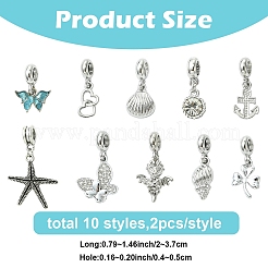 20Pcs 10 Styles Alloy Crystal RhinestoneEuropean Dangle Charms&nbsp;MPDL-YW0001-07