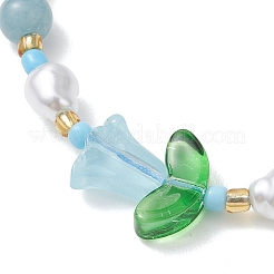 Natural Dyed Yellow Jade & Plastic Imitation Pearl Braided Bead Bracelets for Women&nbsp;BJEW-MZ00308-02