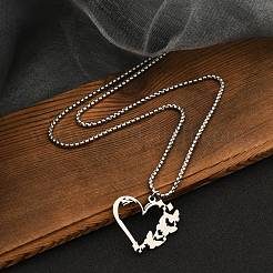201 Stainless Steel Laser Cut Heart Butterfly Pendant Box Chain Necklaces for Women&nbsp;NJEW-Q004-06P