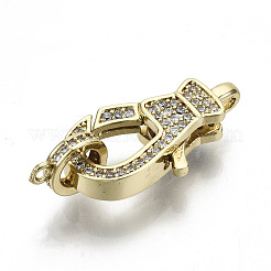 Brass Micro Pave Clear Cubic Zirconia Lobster Claw Clasps&nbsp;KK-N227-49G-NF
