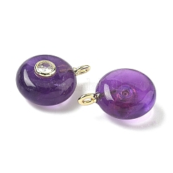Natural Amethyst Flat Round Pendants&nbsp;G-H318-01G-11