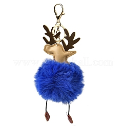 Imitation Rex Rabbit Fur & PU Leather Christmas Reindeer Pendant Keychain&nbsp;KEYC-K018-03KCG-03