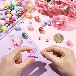 Round & Butterfly & Bowknot Acrylic & Brass Rhinestone Spacer Beads Findings Kits&nbsp;MACR-FS0002-46
