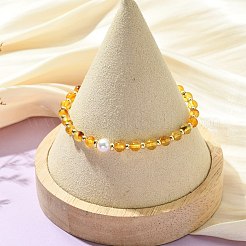 5MM Natural Amber and Shell Pearl Round Beaded Stretch Bracelets&nbsp;BJEW-JB14313