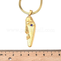 304 Stainless Steel Capri Blue Rhinestone Human Face Pendant Necklaces for Women&nbsp;NJEW-K303-01A-G