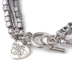 Cube Electroplated Synthetic Non-magnetic Hematite & Natural Pearl Multi-strand Beaded Bracelets&nbsp;BJEW-JB10571