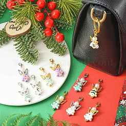 7Pcs 7 Colors Christmas Tree Handmade Porcelain & ABS Plastic Imitation Pearl Angel Pendant Decorations&nbsp;HJEW-FS00082