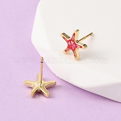 Brass Enamel Starfish Stud Earrings&nbsp;EJEW-I322-02G