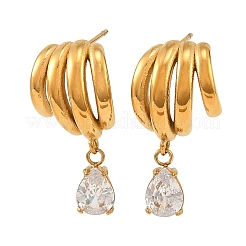 304 Stainless Steel Pave Single Cubic Zirconia Stud Dangle Earrings for Women&nbsp;SA-CBAABBA-17G