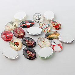 Festival Christmas Theme Xmas Ornaments Decorations Glass Oval Flatback Cabochons&nbsp;GGLA-A003-18x25-KK
