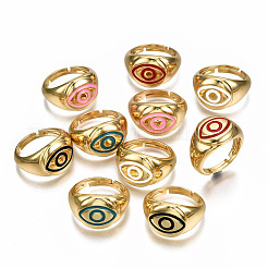 Adjustable Brass Enamel Finger Rings&nbsp;RJEW-N035-022-NF