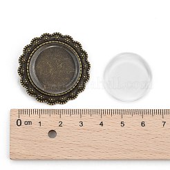 25mm Transparent Glass Cabochons and Vintage Alloy Flower Brooch Cabochon Bezel Settings&nbsp;DIY-X0189-AB-NF