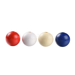 160 Pcs 4 Colors 4 July American Independence Day Painted Natural Wood Round Beads&nbsp;WOOD-LS0001-01C