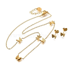 Butterfly 304 Stainless Steel Necklaces & Stud Earring Set for Women&nbsp;SJEW-C007-07G