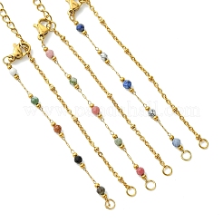 304 Stainless Steel Satellite  Chain & Faceted Round Mixed Gemstone Beads Link Chain Bracelet Making&nbsp;AJEW-JB01622