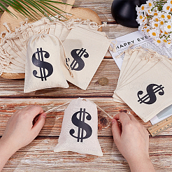 Black Dollar Sign Printed Cotton Cloth Drawstring Bgas&nbsp;ABAG-WH0083-012