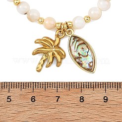Ocean 304 Stainless Steel Coconut Tree and Brass Enamel Horse Eye Pendant AB Color Natural Freshwater Shell Round Beaded Necklaces&nbsp;NJEW-JN06320