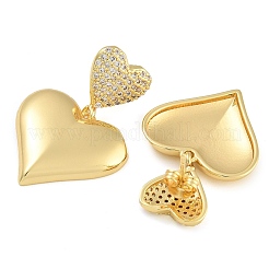 Brass Micro Pave Clear Cubic Zirconia Heart Stud Earrings&nbsp;EJEW-K293-18G