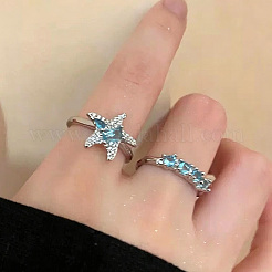 Alloy Rhinestone Starfish Cuff Open Rings for Women&nbsp;WGEF27A-01
