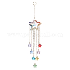 Copper Wire Wrapped Natural Gemstone Star Pendant Decorations&nbsp;HJEW-JM01037