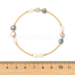 Nuggets Natural Cultured Freshwater Pearl & Brass Beaded Copper French Wired Bangles&nbsp;BJEW-JB13980