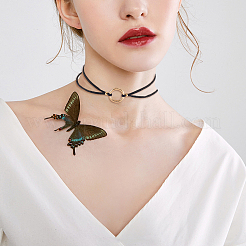 Alloy Ring Link Black Faux Suede Choker Necklaces&nbsp;NJEW-WH20002-11E