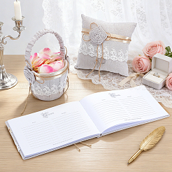1Pc Square Linen Lace Wedding Ring Display Pillow with Flower&nbsp;AJEW-WA0004-22
