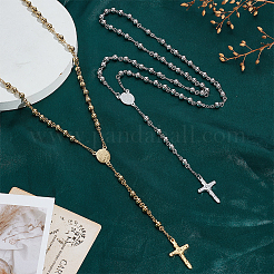 2Pcs 2 Colors 201 Stainless Steel Rosary Bead Necklaces&nbsp;NJEW-GO0001-08