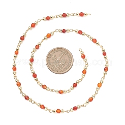 Natural Agate Beaded Round Link Chains&nbsp;AJEW-JB01533-03