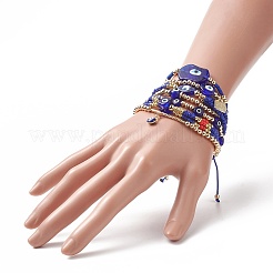 7Pcs 7 Style Evil Eye Lampwork & Glass Seed & Brass Beaded Stretch Bracelets Set for Women&nbsp;BJEW-JB09249-03