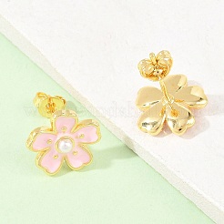 Flower Brass Enamel Stud Earrings&nbsp;EJEW-T051-08A