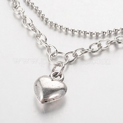 Tibetan Style Heart Charm Anklets&nbsp;AJEW-AN00092-02