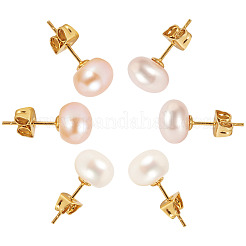 6Pcs 3 Colors Natural Cultured Freshwater Pearl Stud Earrings&nbsp;EJEW-TAC00027