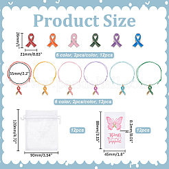 Mental Health Awarenes Theme Alloy Enamel Awareness Ribbon with Word Hope Charm Braided Bead Bracelets Kits&nbsp;SJEW-WR00001