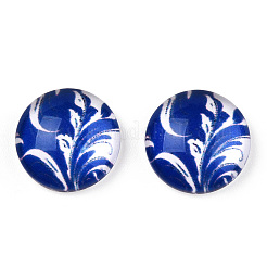 Blue and White Floral Printed Glass Cabochons&nbsp;GGLA-A002-12mm-XX