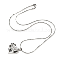 304 Stainless Steel Micro Pave Clear Cubic Zirconia Butterfly Heart Pendant Pet Urn Ashes Necklaces&nbsp;NJEW-S455-10P