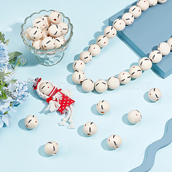 Printed Natural Wood European Beads&nbsp;WOOD-PH0009-50