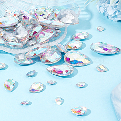 94Pcs 6 Style Pointed Back Glass Rhinestone Cabochons&nbsp;RGLA-FG0001-07