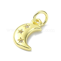 Moon Theme Brass Micro Pave Clear Cubic Zirconia Charms&nbsp;KK-H475-57G-13